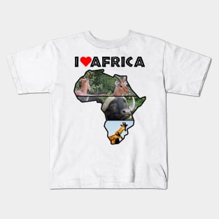 I Love Africa Wildlife Collage Map Kids T-Shirt